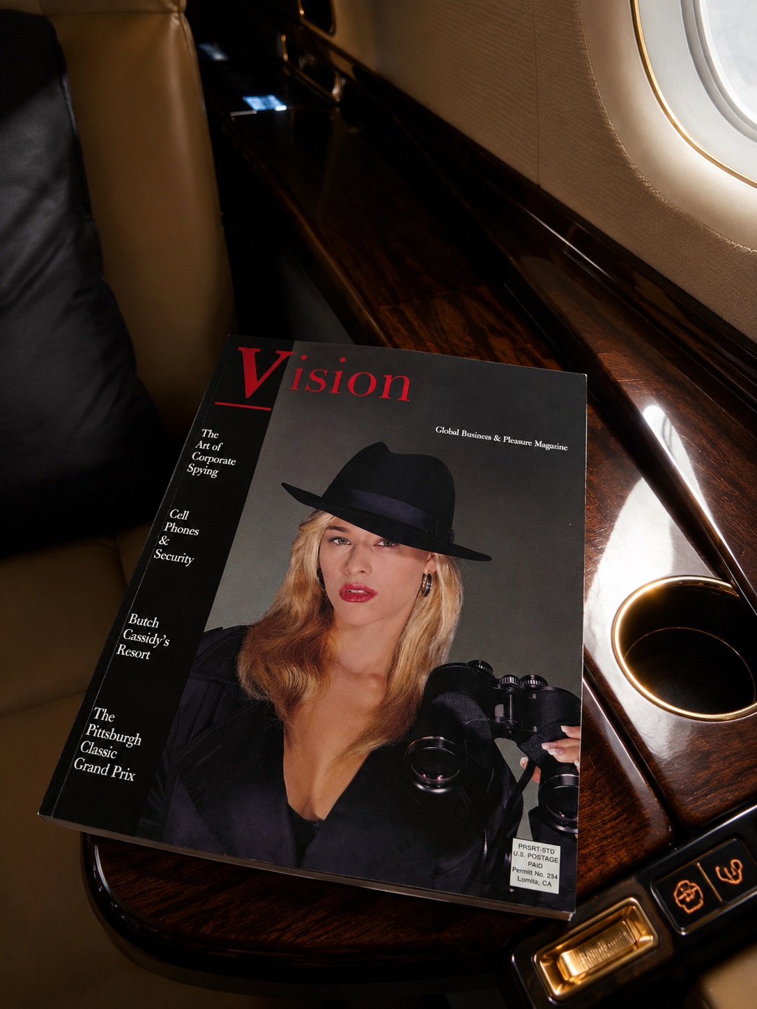 Vision — Global Business & Pleasure Magazine 2003 cover, staged on a private jet table